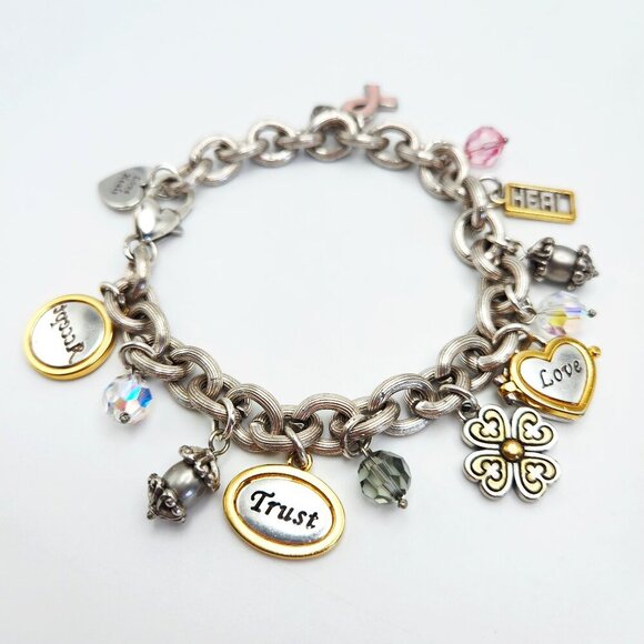 Brighton Power of Pink Breast Cancer Charm Silver Tone Retired Ribbon Bracelet - Picture 1 of 6